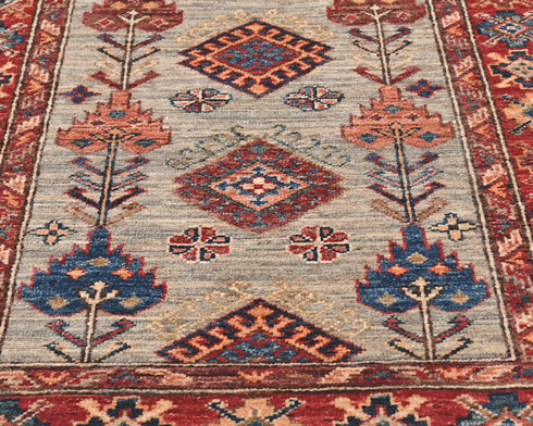 11 Feet Gray Kazak Afghan Hand Knotted Wool Runner Rug